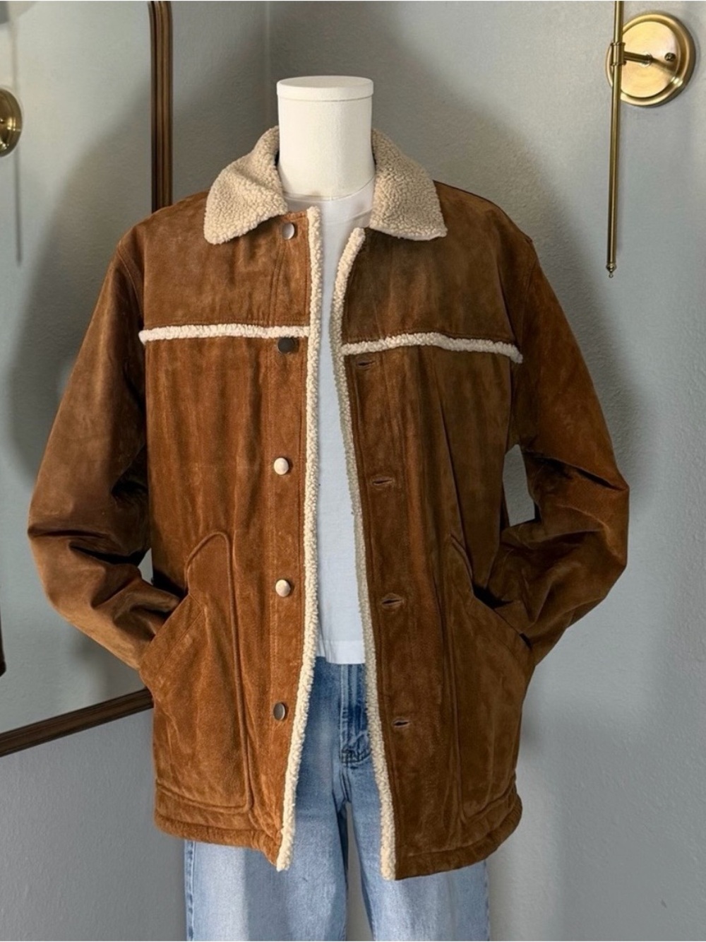 LP Uomo Vintage Leather Sherpa Rancher Coat Mens L